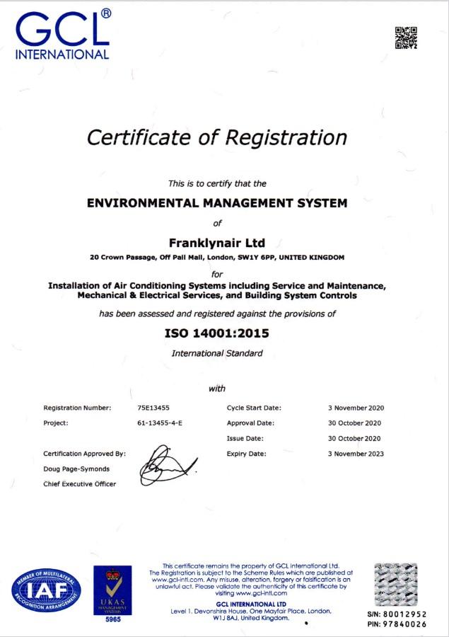 certificate of registration air conditioning