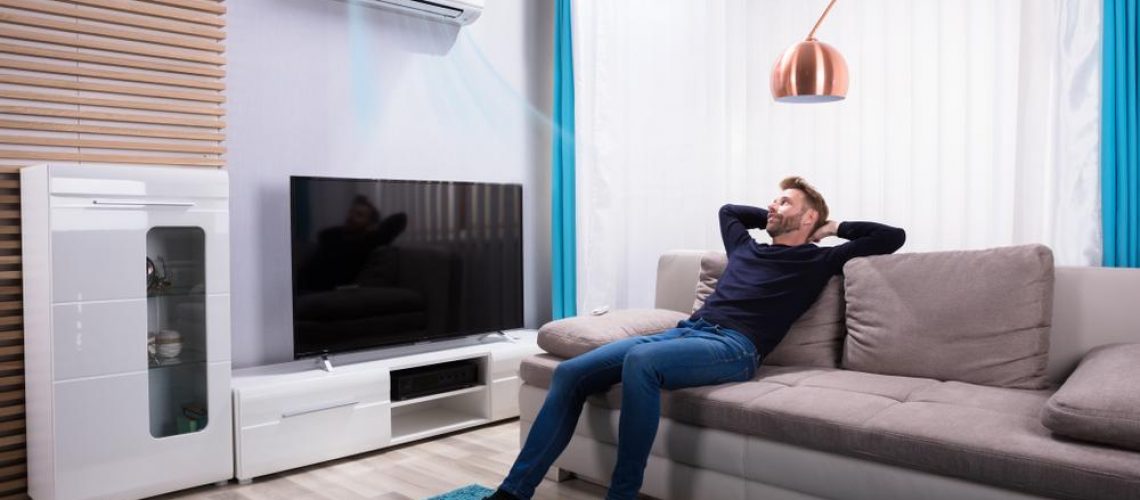 Young,Man,Relaxing,On,Sofa,Near,Television,At,Home